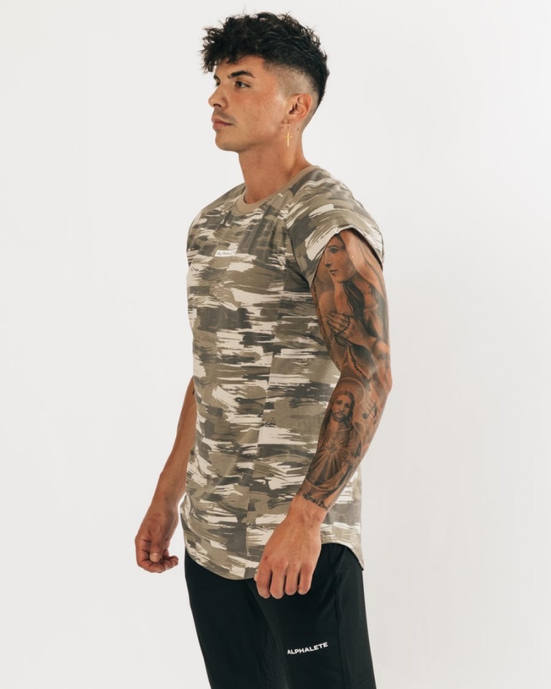 Tan Canvas Camo Alphalete Velocity Sleeveless Tee Men's Stringers | 3295068-IF