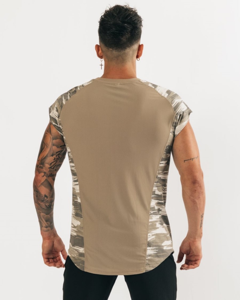 Tan Canvas Camo Alphalete Velocity Sleeveless Tee Men's Stringers | 3295068-IF