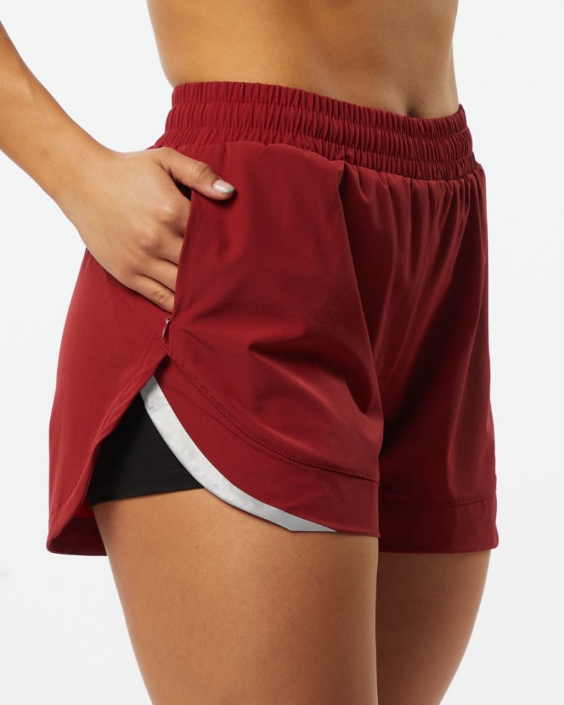 Tartan Red Alphalete Stride Short 3" Women's Shorts | 9132076-DA