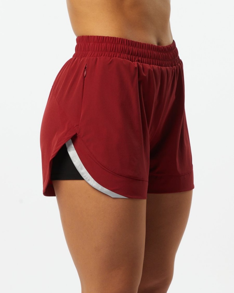 Tartan Red Alphalete Stride Short 3" Women's Shorts | 9132076-DA