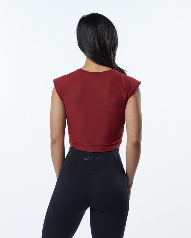 Tartan Red Alphalete Velocity Crop Tee Women's Shirts | 0625149-DF