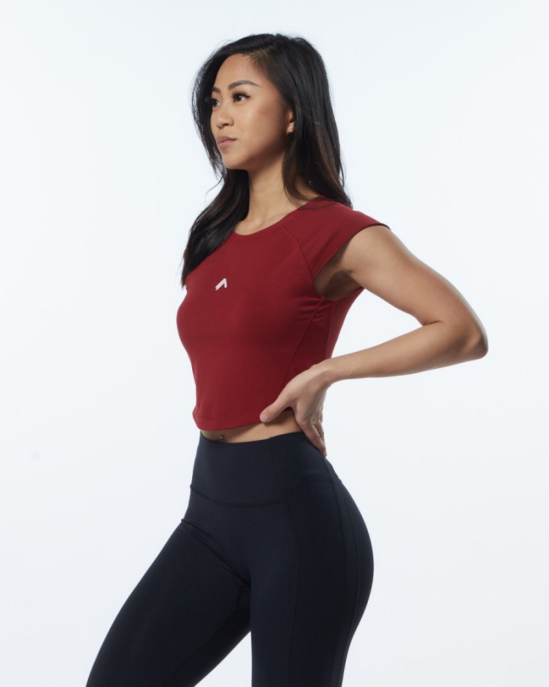 Tartan Red Alphalete Velocity Crop Tee Women's Shirts | 0625149-DF