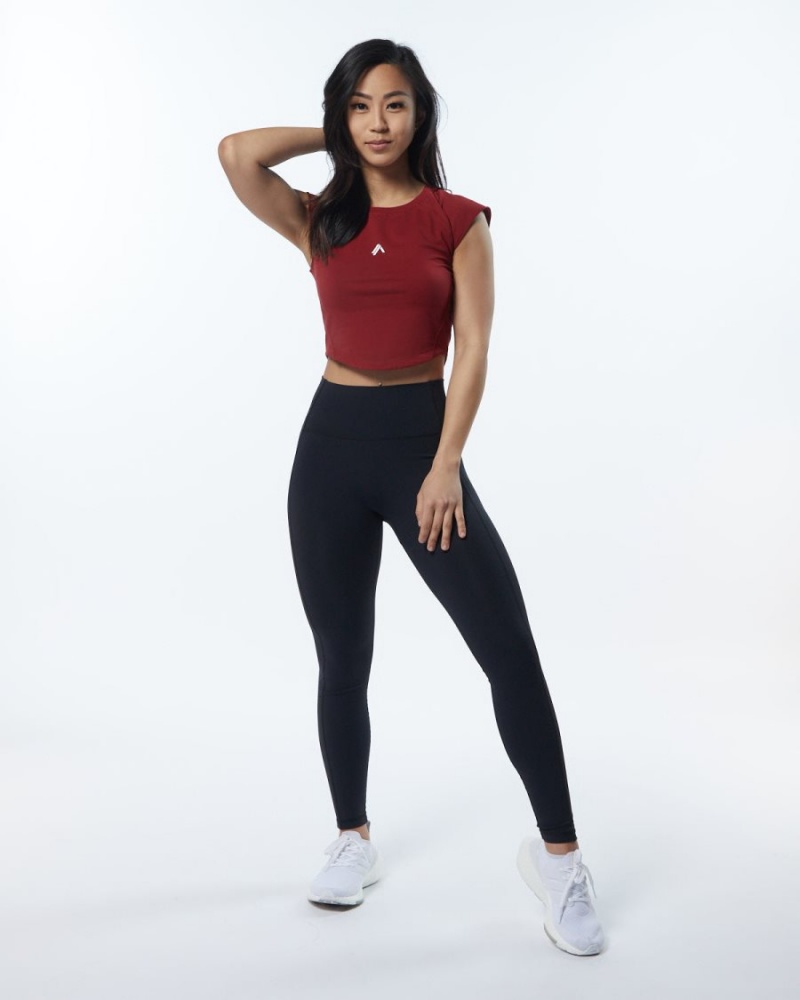 Tartan Red Alphalete Velocity Crop Tee Women's Shirts | 0625149-DF