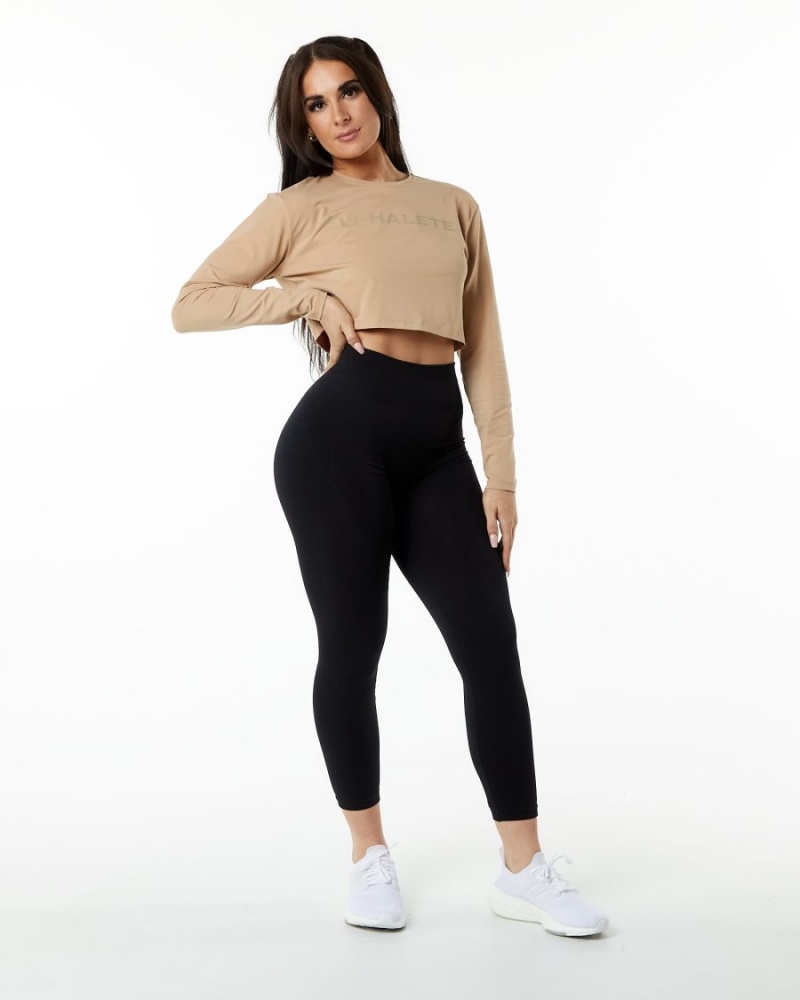 Taupe Alphalete Core LS Crop Women's Long Sleeve | 4531726-EY