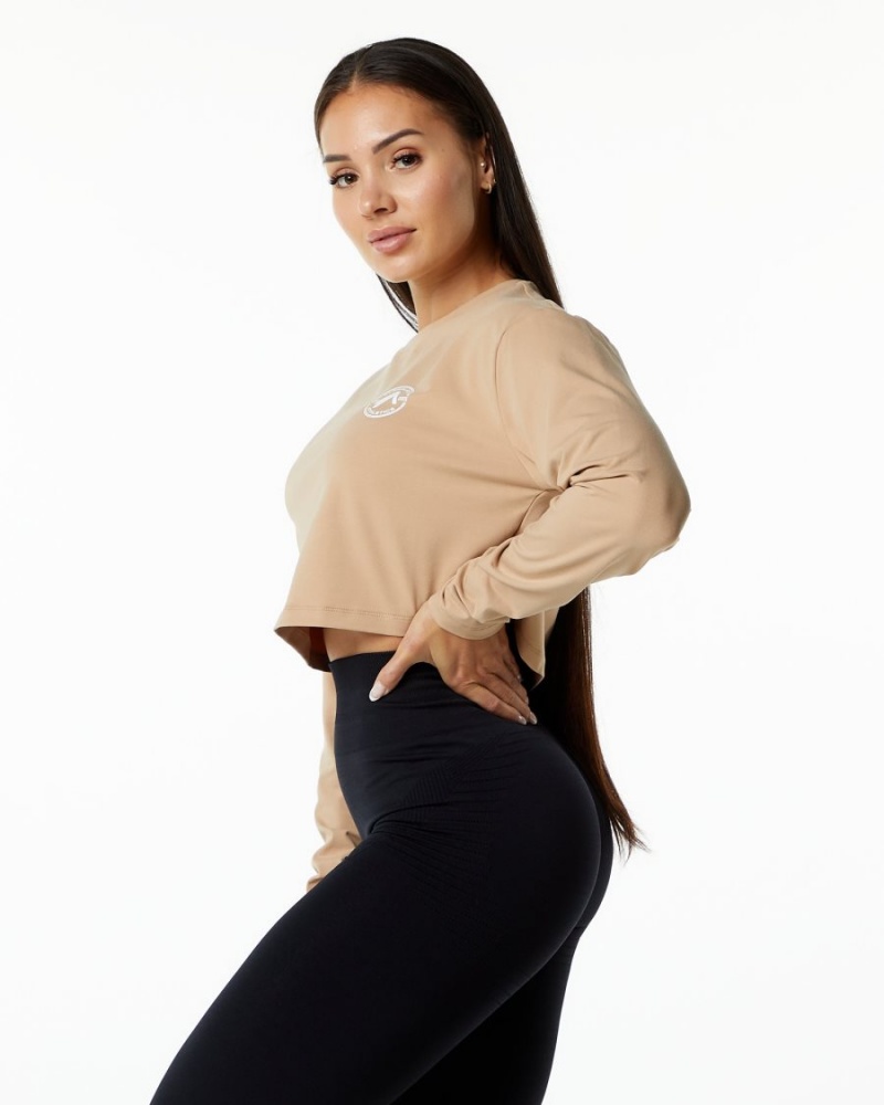 Taupe Alphalete Dynasty LS Crop Women's Long Sleeve | 4958762-XR