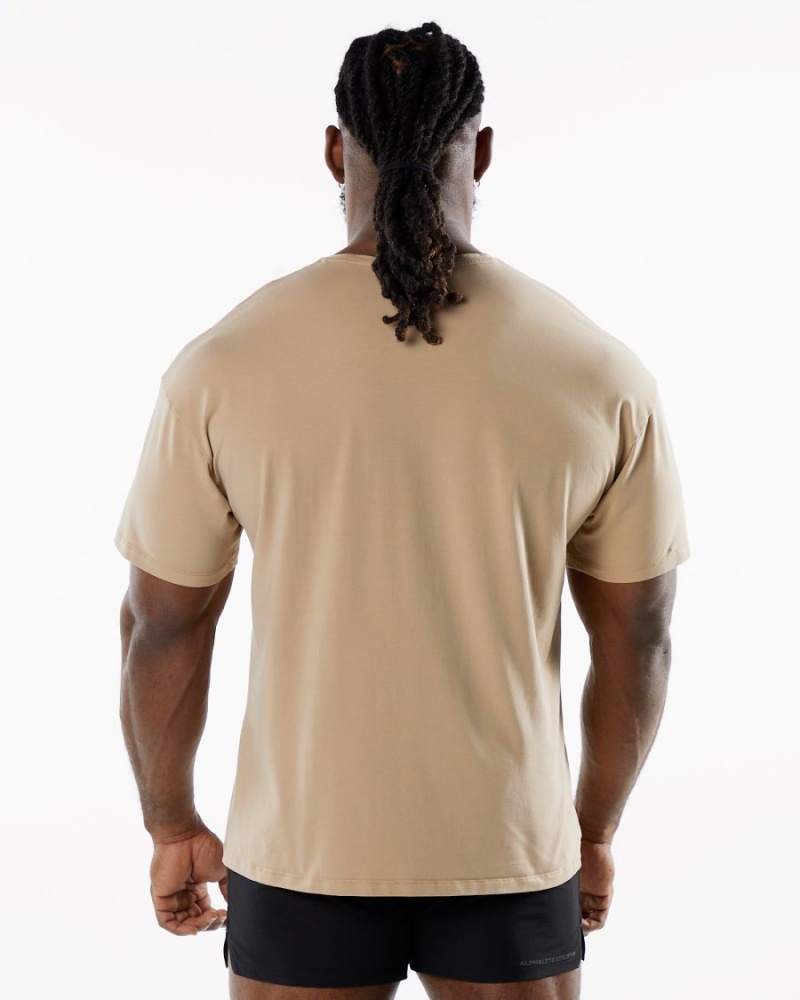 Taupe Alphalete Emblem Tee Men's Shirts | 8293041-PT