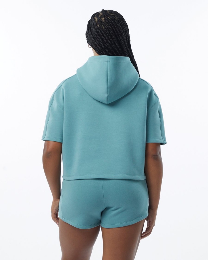 Teal Alphalete ELMTS Half Sleeve Hoodie Women's Hoodie | 5641293-RK