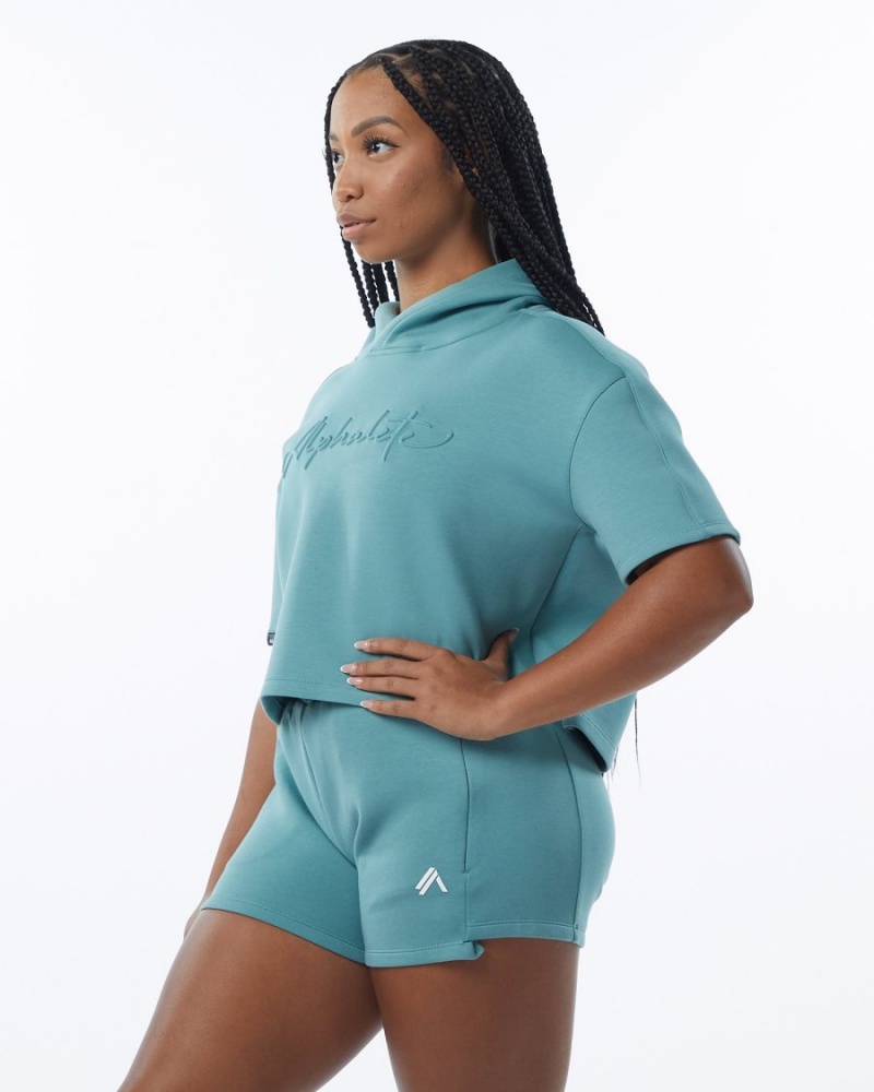 Teal Alphalete ELMTS Half Sleeve Hoodie Women's Hoodie | 5641293-RK