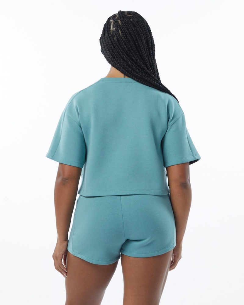 Teal Alphalete ELMTS Half Sleeve Pullover Women's Jackets | 1035876-FM