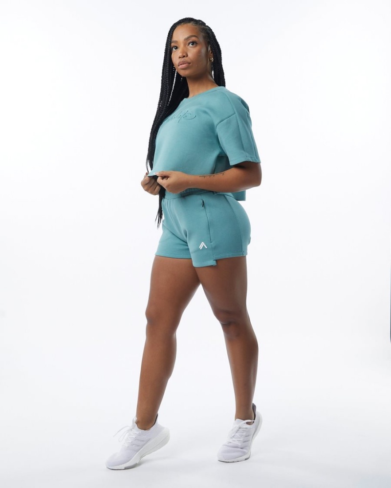 Teal Alphalete ELMTS Half Sleeve Pullover Women's Jackets | 1035876-FM