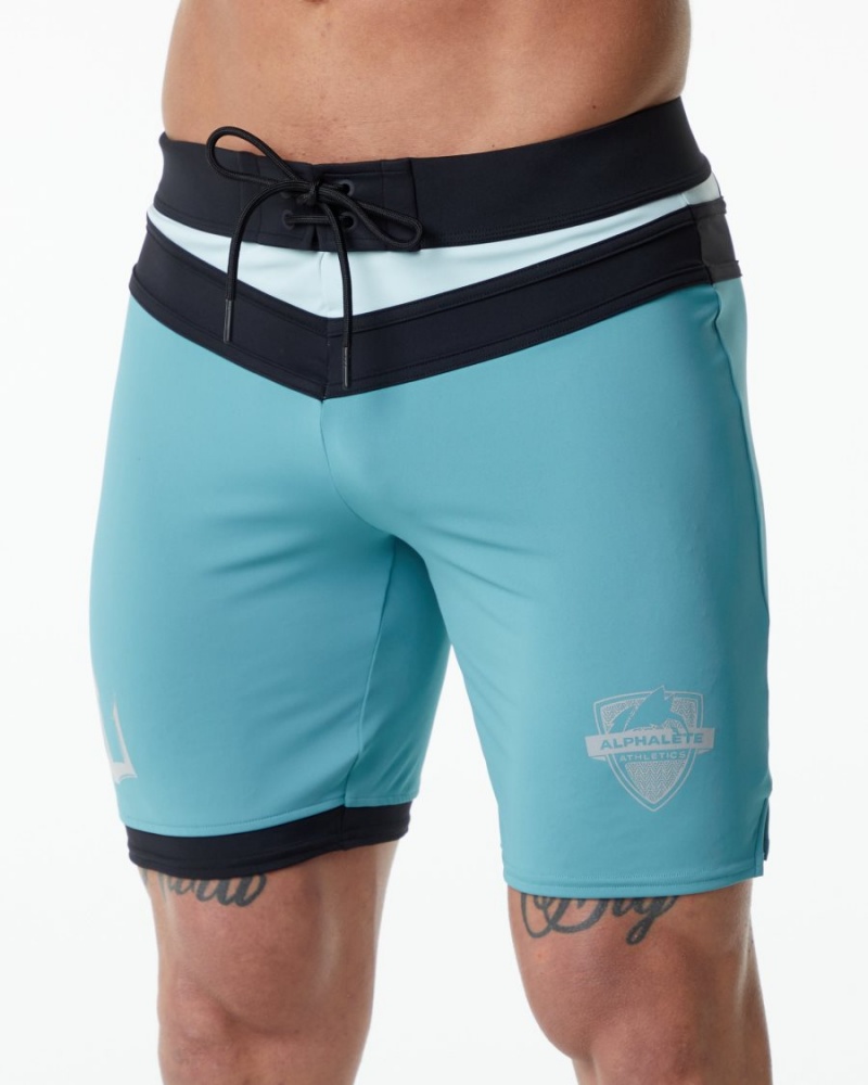 Teal Alphalete Trident Competition Short Men's Boardshorts | 3510478-GA