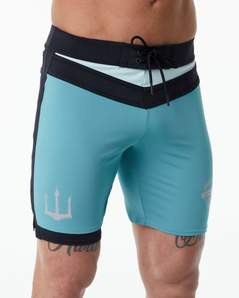 Teal Alphalete Trident Competition Short Men's Boardshorts | 3510478-GA