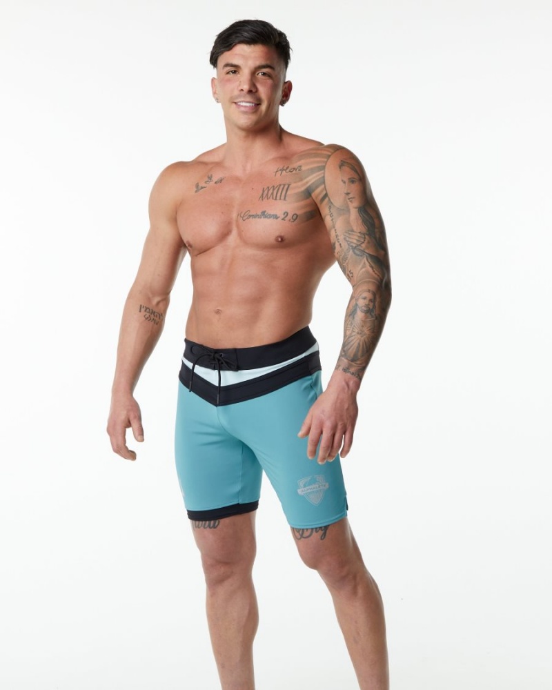 Teal Alphalete Trident Competition Short Men's Boardshorts | 3510478-GA