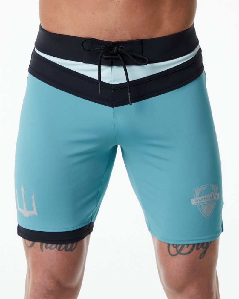 Teal Alphalete Trident Competition Short Men\'s Boardshorts | 3510478-GA