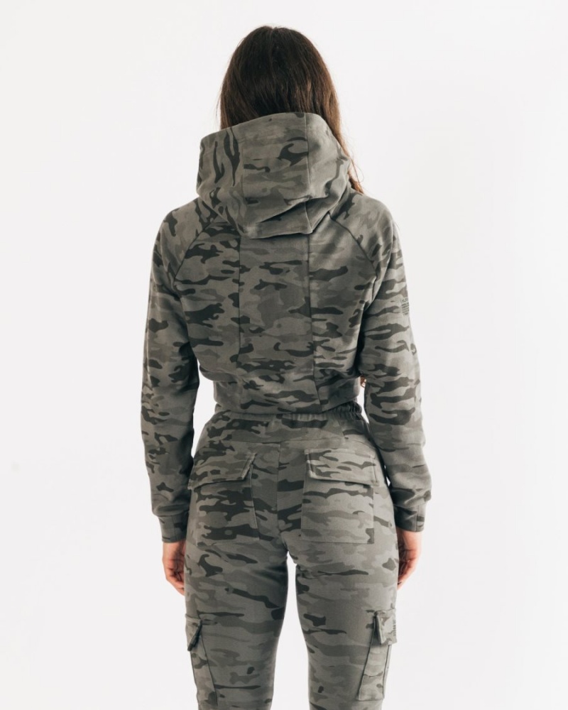 Terrain Camo Alphalete Identity Pro Crop Hoodie Women's Hoodie | 4135702-LN