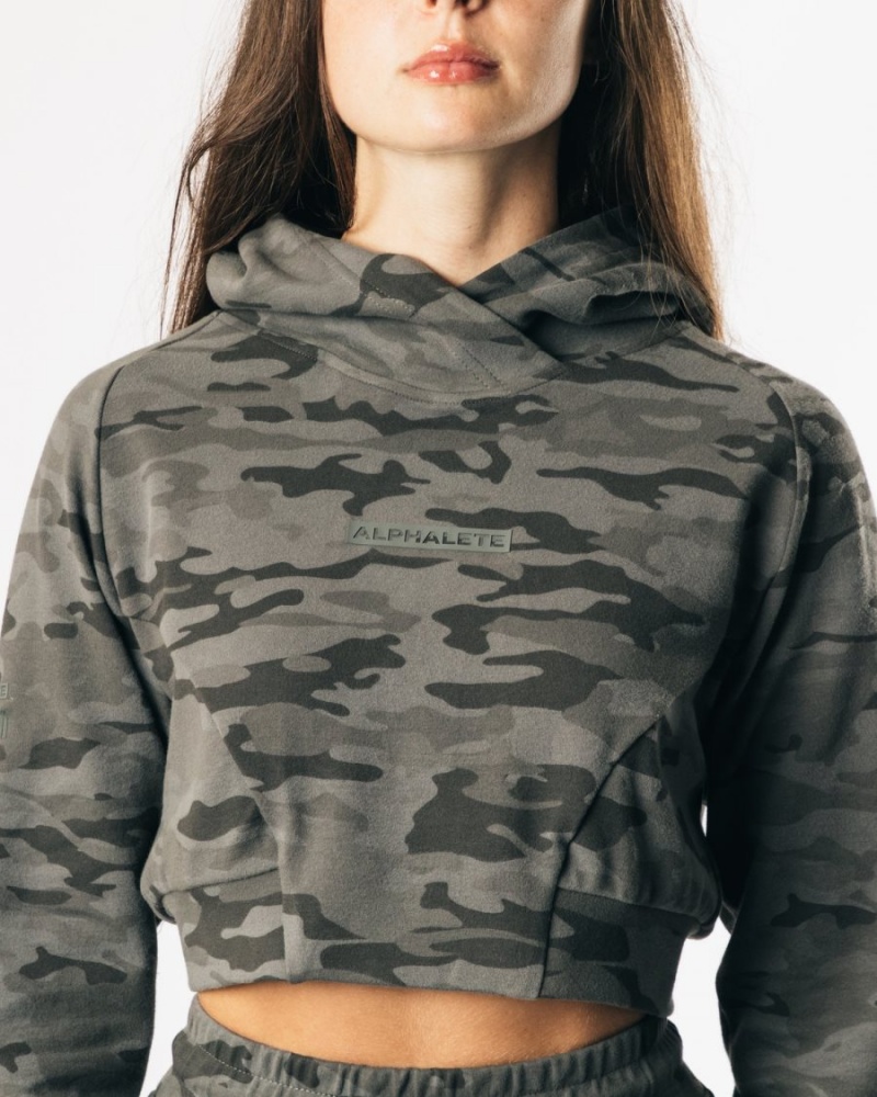 Terrain Camo Alphalete Identity Pro Crop Hoodie Women's Hoodie | 4135702-LN