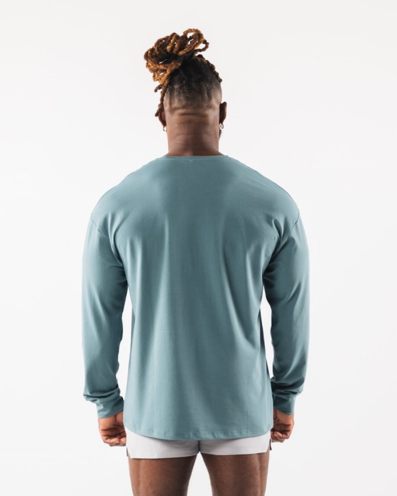 Turquoise Alphalete AA Paisley Print LS Tee Men's Shirts | 4137586-JE