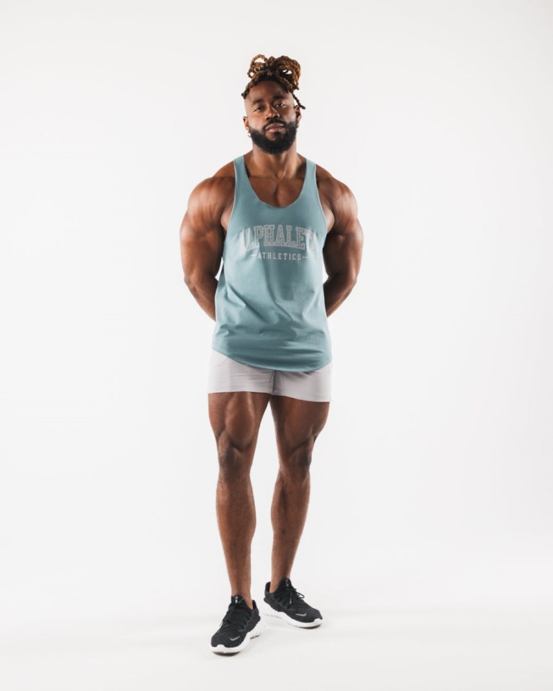 Turquoise Alphalete Paisley Print Raw Cut Tank Men's Tanks | 0364825-CV