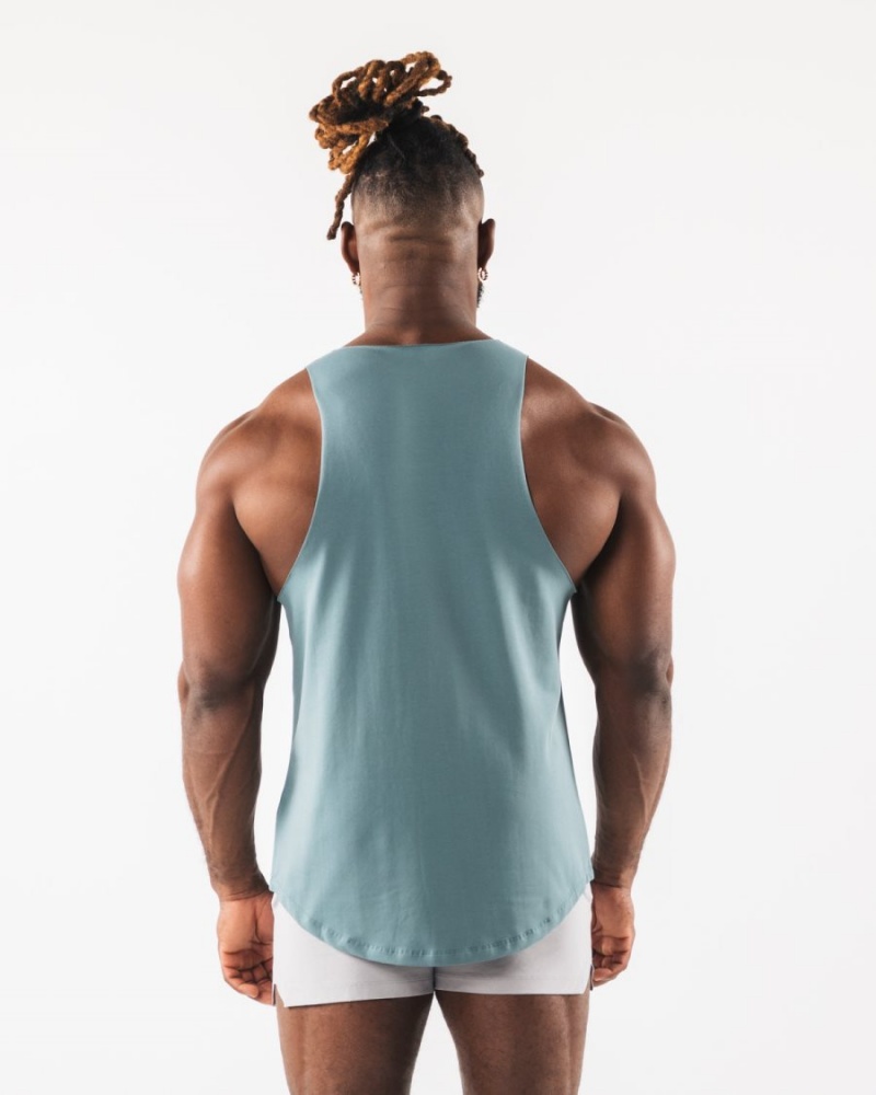 Turquoise Alphalete Paisley Print Raw Cut Tank Men's Tanks | 0364825-CV