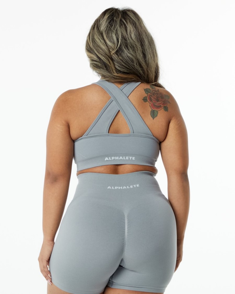 Utility Grey Alphalete Amplify Bra Women's Sports Bra | 3478962-PZ