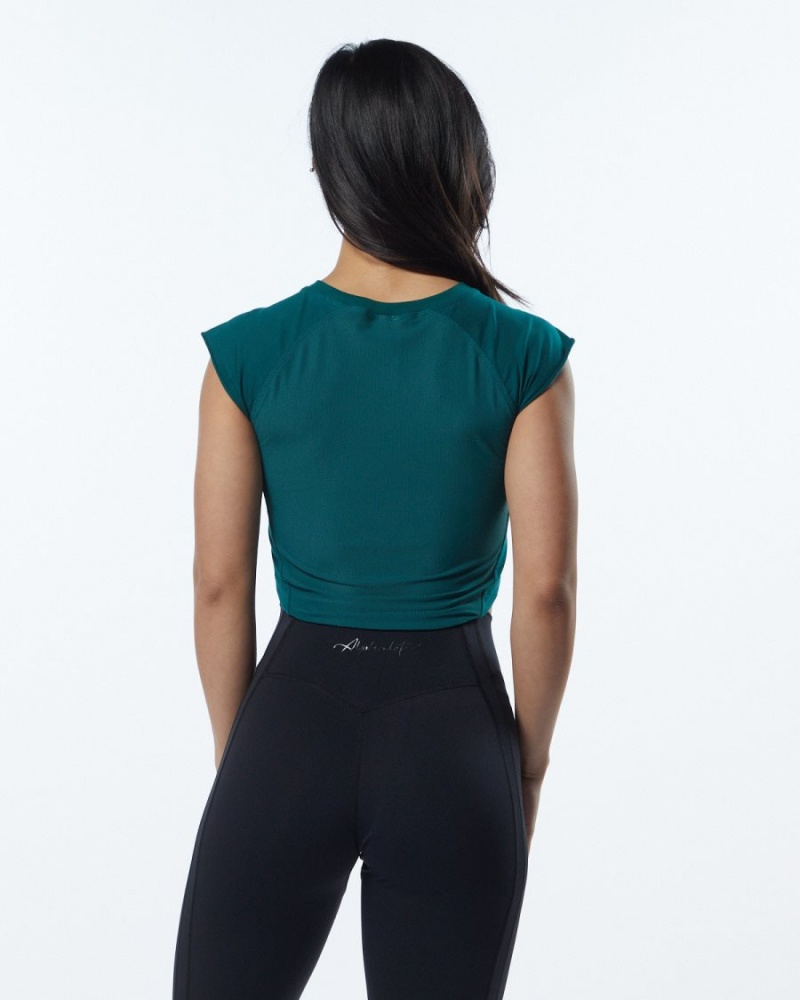 Velvet Teal Alphalete Velocity Crop Tee Women's Shirts | 7206893-DM