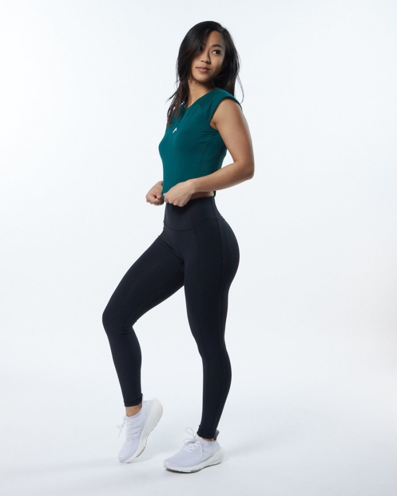 Velvet Teal Alphalete Velocity Crop Tee Women's Shirts | 7206893-DM