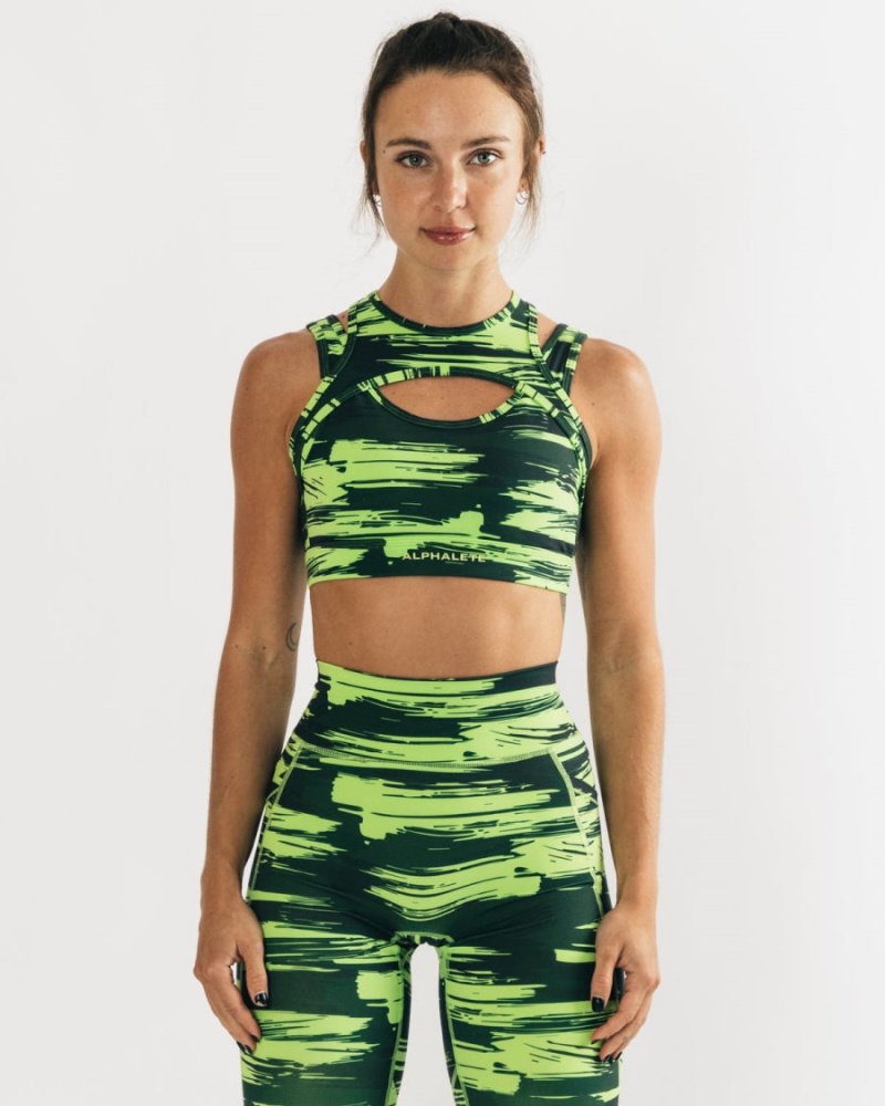 Volt Canvas Camo Alphalete Surface Keyhole Bra Women\'s Sports Bra | 2143907-WZ