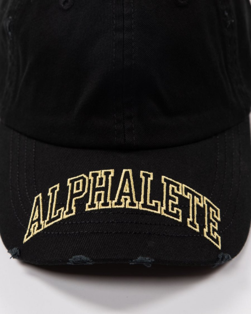 Washed Black / Yellow Alphalete Collegiate Vintage Cap Men's Accessories | 1083267-UG