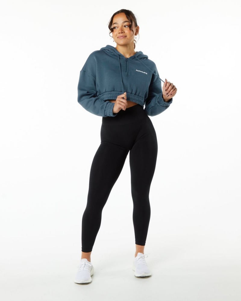 Whale Blue Alphalete Classic Capital Crop Hoodie Women's Hoodie | 1597826-NT