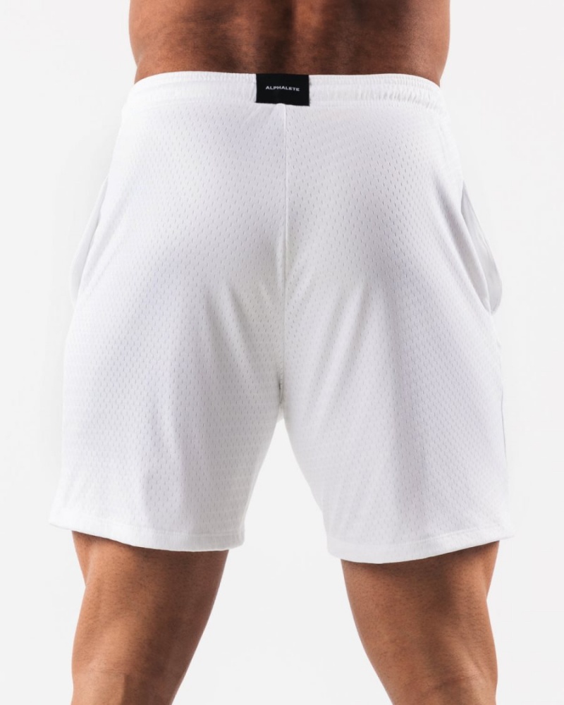 White Alphalete AA Mesh Short 6” Men's Shorts | 7019325-HS