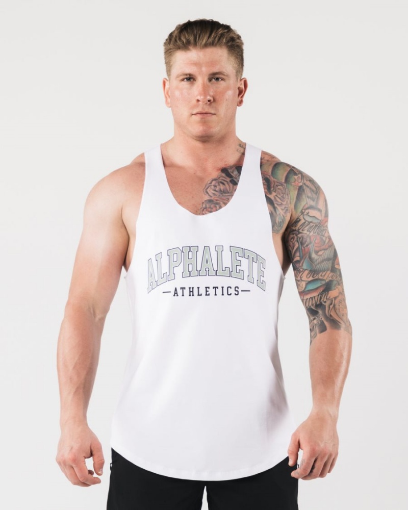 White Alphalete AA Raw Cut Tank Men\'s Tanks | 0561843-ON