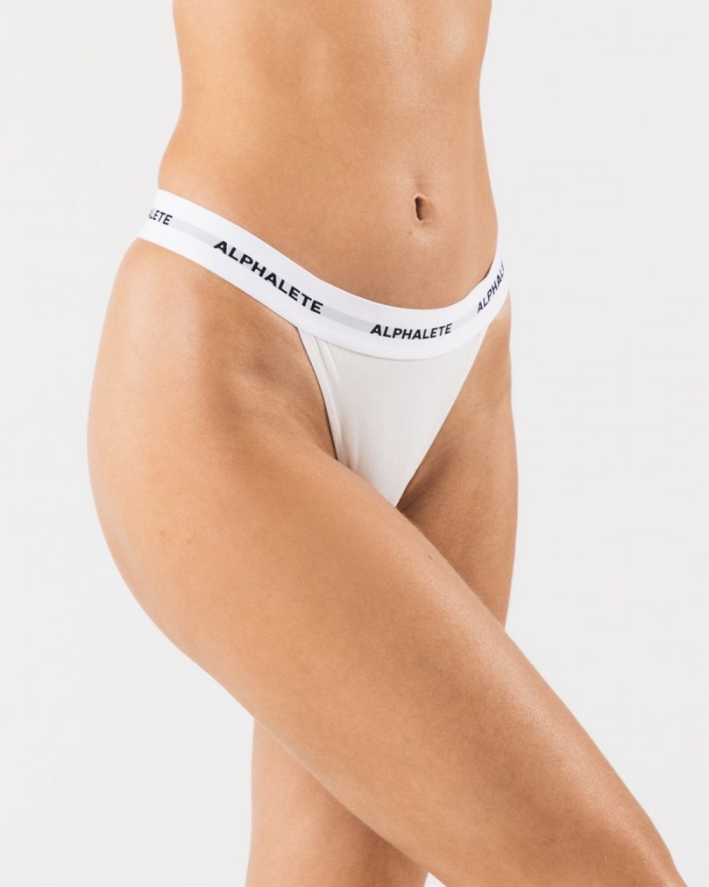 White Alphalete Acute Thong Women's Underwear | 3906472-IZ