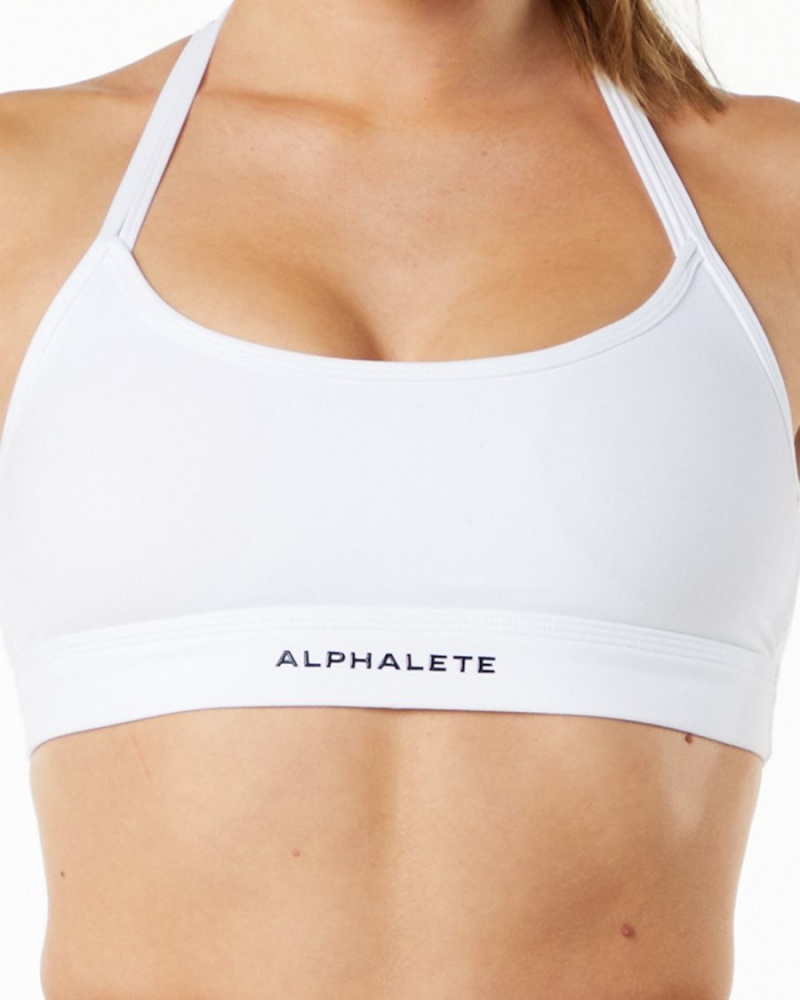 White Alphalete Alphalux Tri Bra Women's Sports Bra | 4659378-JT