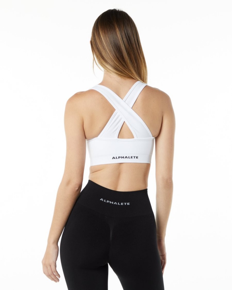 White Alphalete Amplify Bra Women's Sports Bra | 2607839-CD