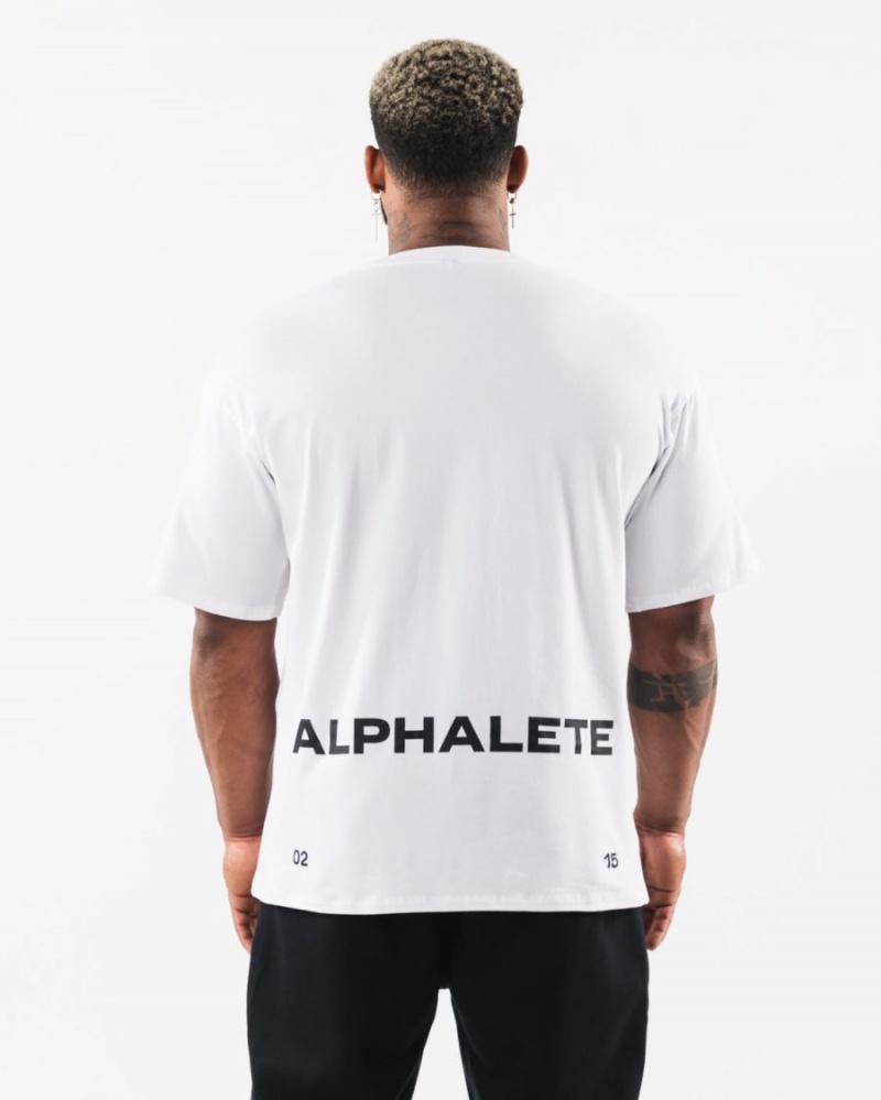 White Alphalete Brushed Crest Tee Men's Shirts | 6380759-TO