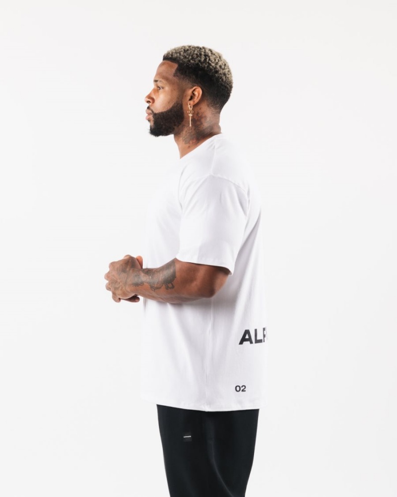 White Alphalete Brushed Crest Tee Men's Shirts | 6380759-TO