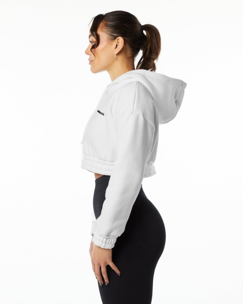 White Alphalete Classic Capital Crop Hoodie Women's Hoodie | 6302819-EZ