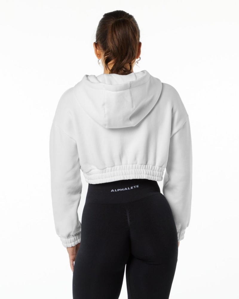 White Alphalete Classic Capital Crop Hoodie Women's Hoodie | 6302819-EZ