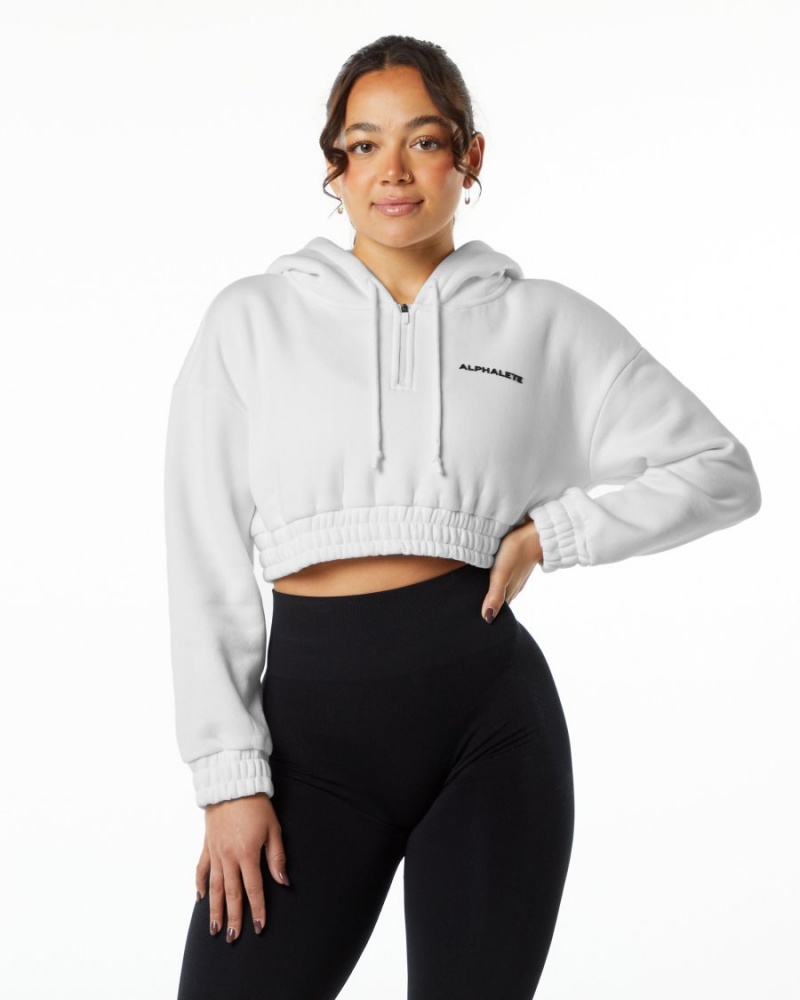 White Alphalete Classic Capital Crop Hoodie Women\'s Hoodie | 6302819-EZ