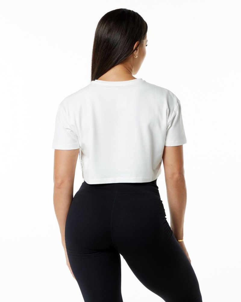 White Alphalete Dynasty Crop Women's Shirts | 8349751-ZT