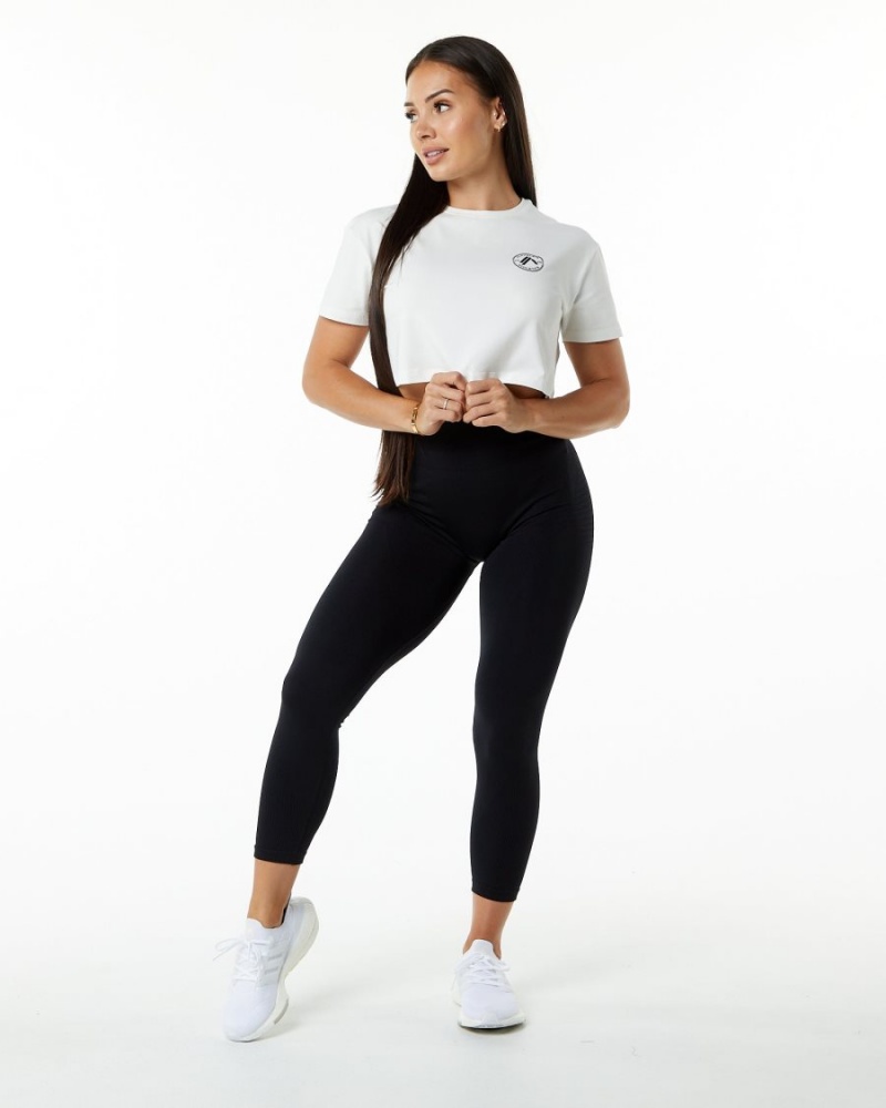 White Alphalete Dynasty Crop Women's Shirts | 8349751-ZT