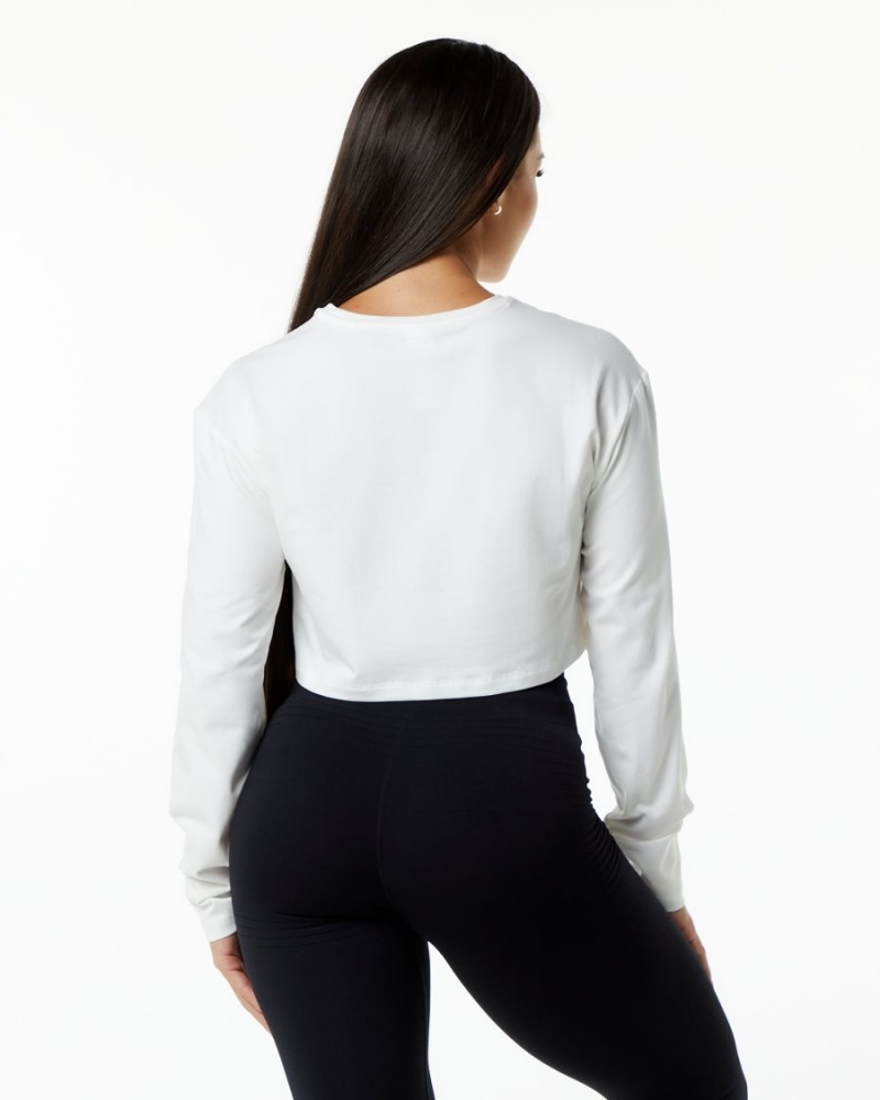 White Alphalete Dynasty LS Crop Women's Long Sleeve | 1039746-CH