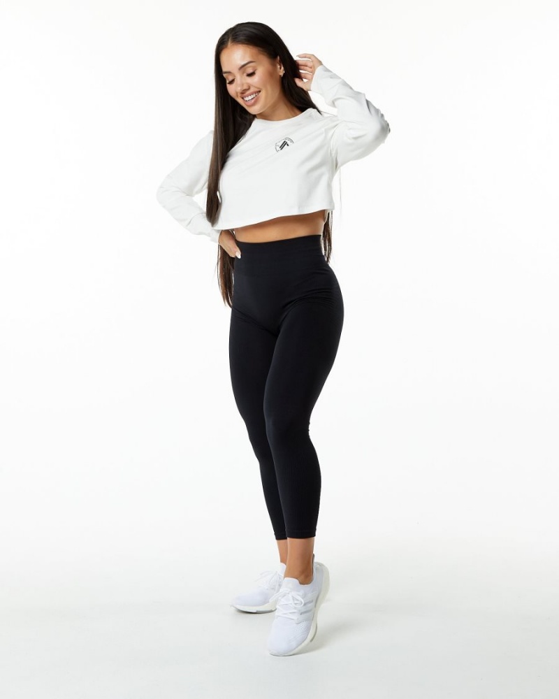 White Alphalete Dynasty LS Crop Women's Long Sleeve | 1039746-CH