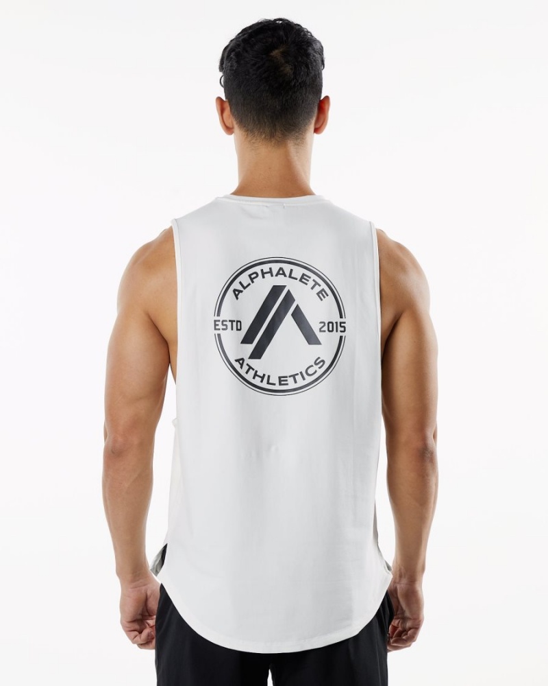 White Alphalete Dynasty Tank Men's Tanks | 6207593-FV