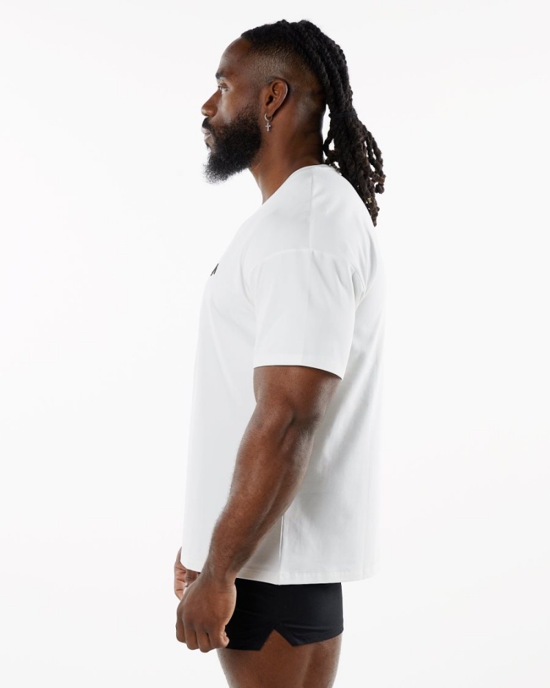 White Alphalete Emblem Tee Men's Shirts | 3768094-AY