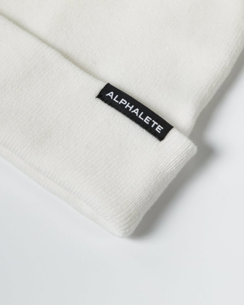 White Alphalete Essential Foldover Beanie Men's Accessories | 9438156-NO