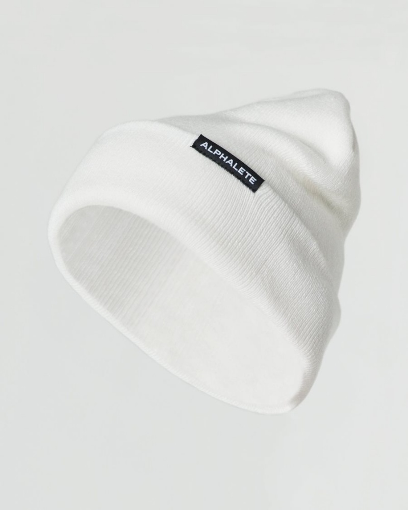 White Alphalete Essential Foldover Beanie Men\'s Accessories | 9438156-NO