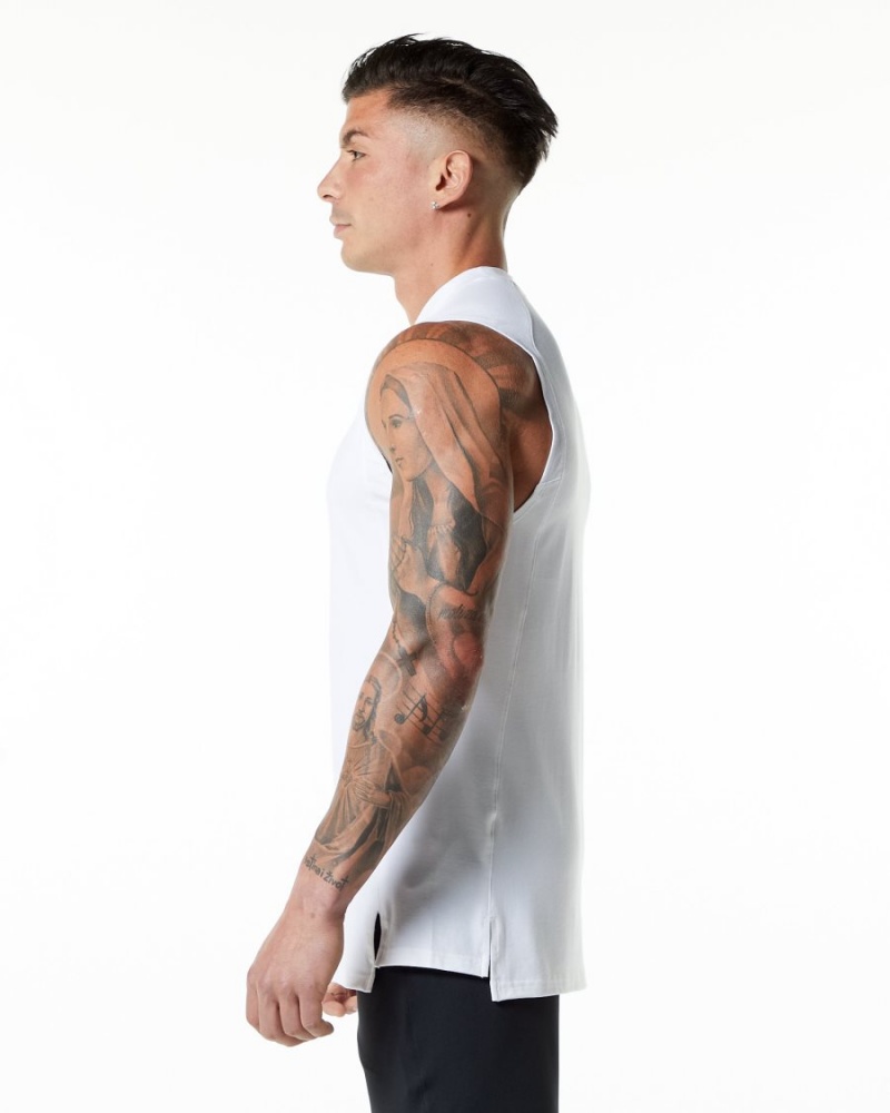 White Alphalete Evo Tank Men's Tanks | 3019267-FJ