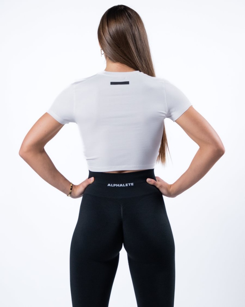 White Alphalete Evo Twist Crop Women's Shirts | 5740923-EY