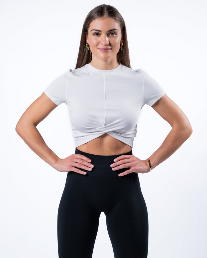 White Alphalete Evo Twist Crop Women\'s Shirts | 5740923-EY